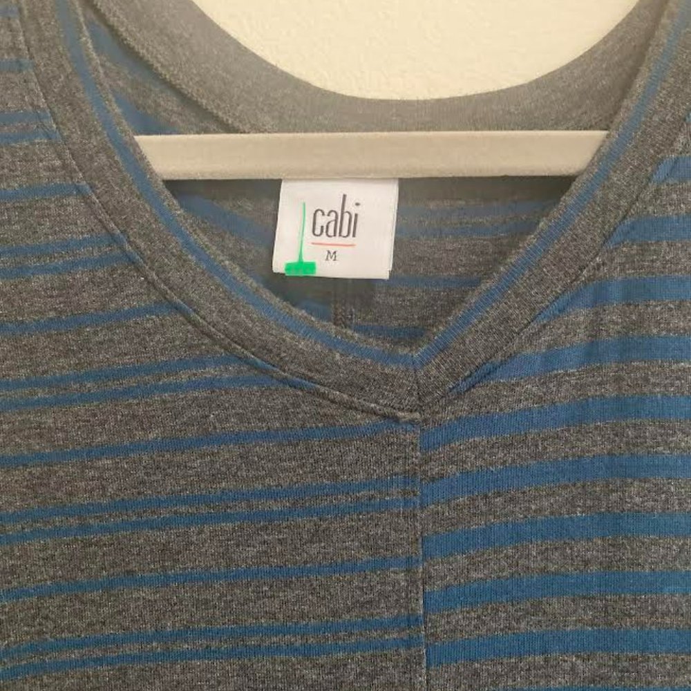 CAbi Grey/Teal striped long sleeved tee - Size L - Picture 2 of 2